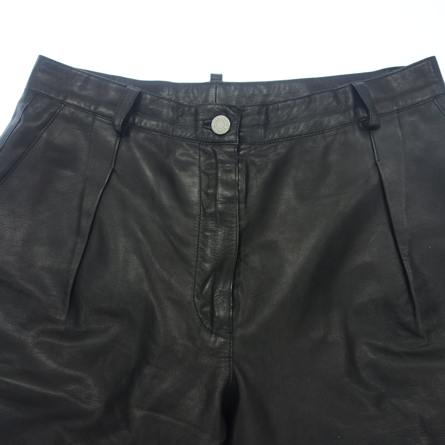 品相良好◆爱马仕皮裤短裤系列纽扣小牛皮女式黑色尺码 36 HERMES [AFG1] 
