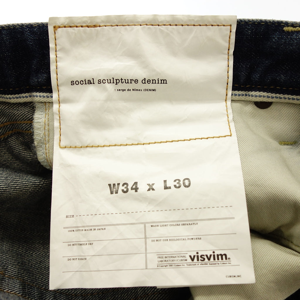 美品◆ヴィズヴィム デニムパンツ ボタンフライ SOCIAL SCULAPTURE 10 DAMAGED 17 メンズ ブルー サイズ34 VISVIM【AFB1】