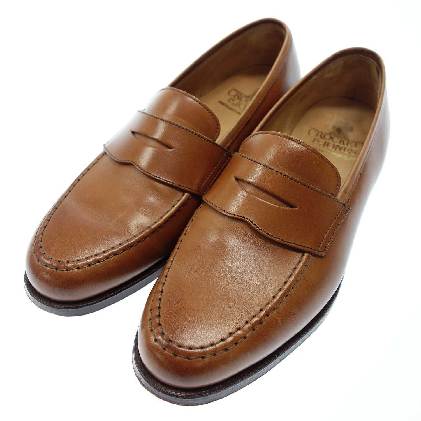 状况非常好 ◆Crockett &amp; Jones 硬币乐福鞋皮革 BOSTON 男式 7E 棕色 CROCKETT&amp;JONES [AFC3] 