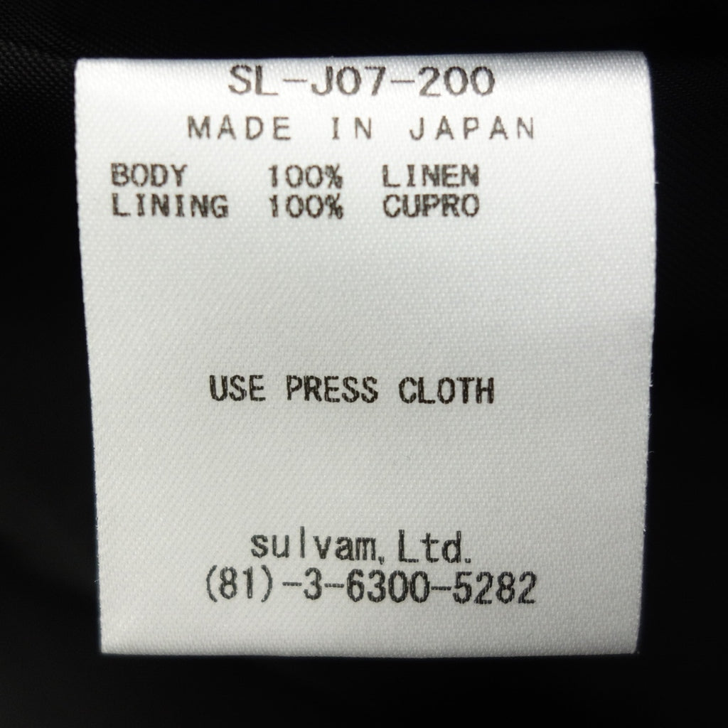 Like new ◆ SULVAM Tailored Jacket 100% Linen Men's Size M Black SL-J07-200 SULVAM [AFB37] 