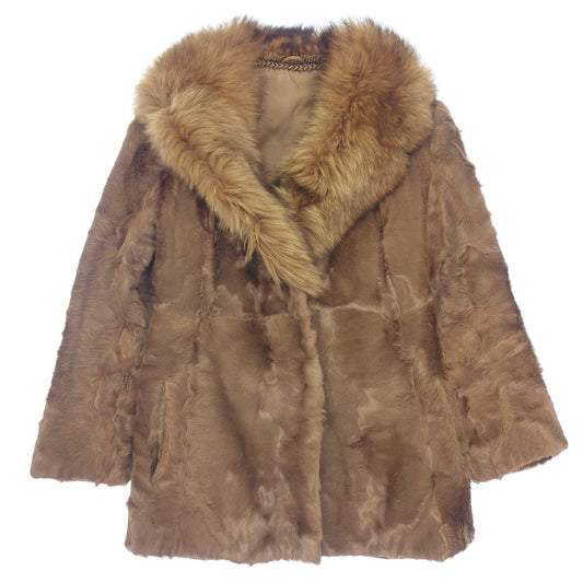 Used ◆No brand half coat with fur boa size 11 fox brown [AFF21] 