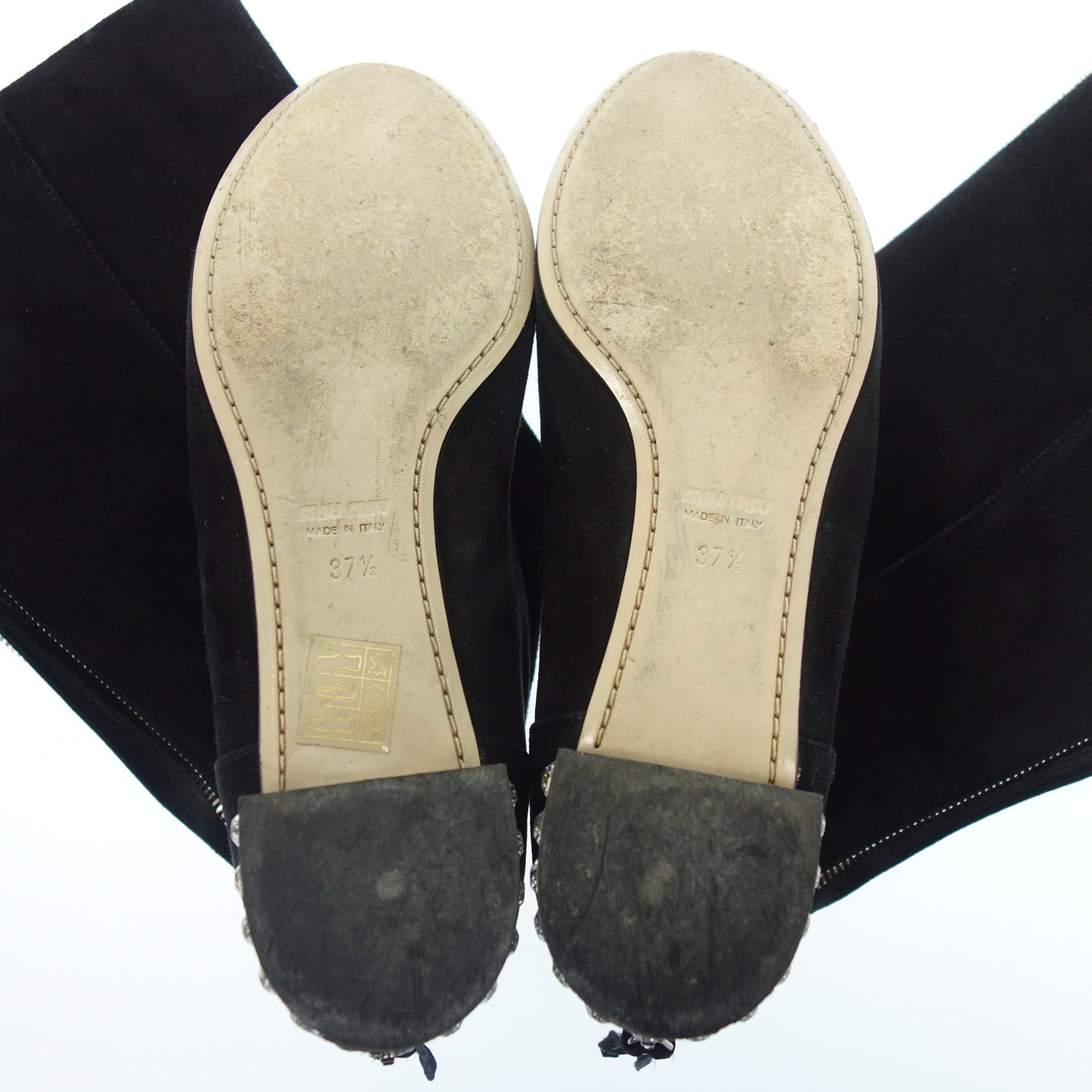 Used ◆ Miu Miu Rhinestone Suede Long Boots Zip Women's Black 37.5 miumiu [AFC48] 