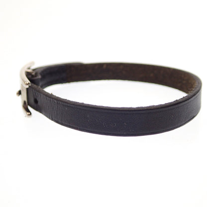 Used ◆Hermes leather bracelet silver metal fittings black HERMES [AFI15] 