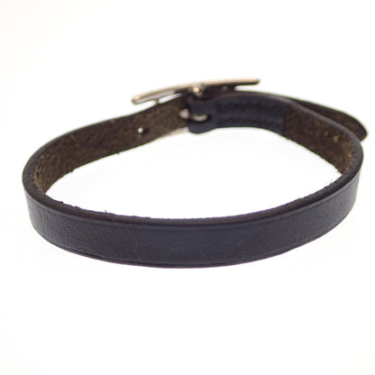 Used ◆Hermes leather bracelet silver metal fittings black HERMES [AFI15] 