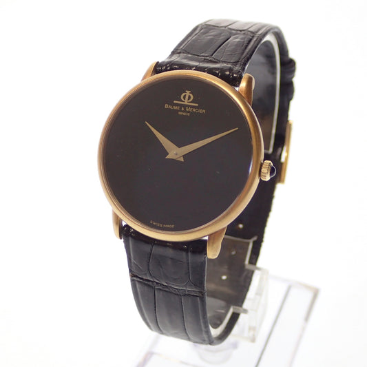 Used ◆ Baume &amp; Mercier watch 35110 Manual winding black dial leather belt BAUME &amp; MERCIER [AFI12] 