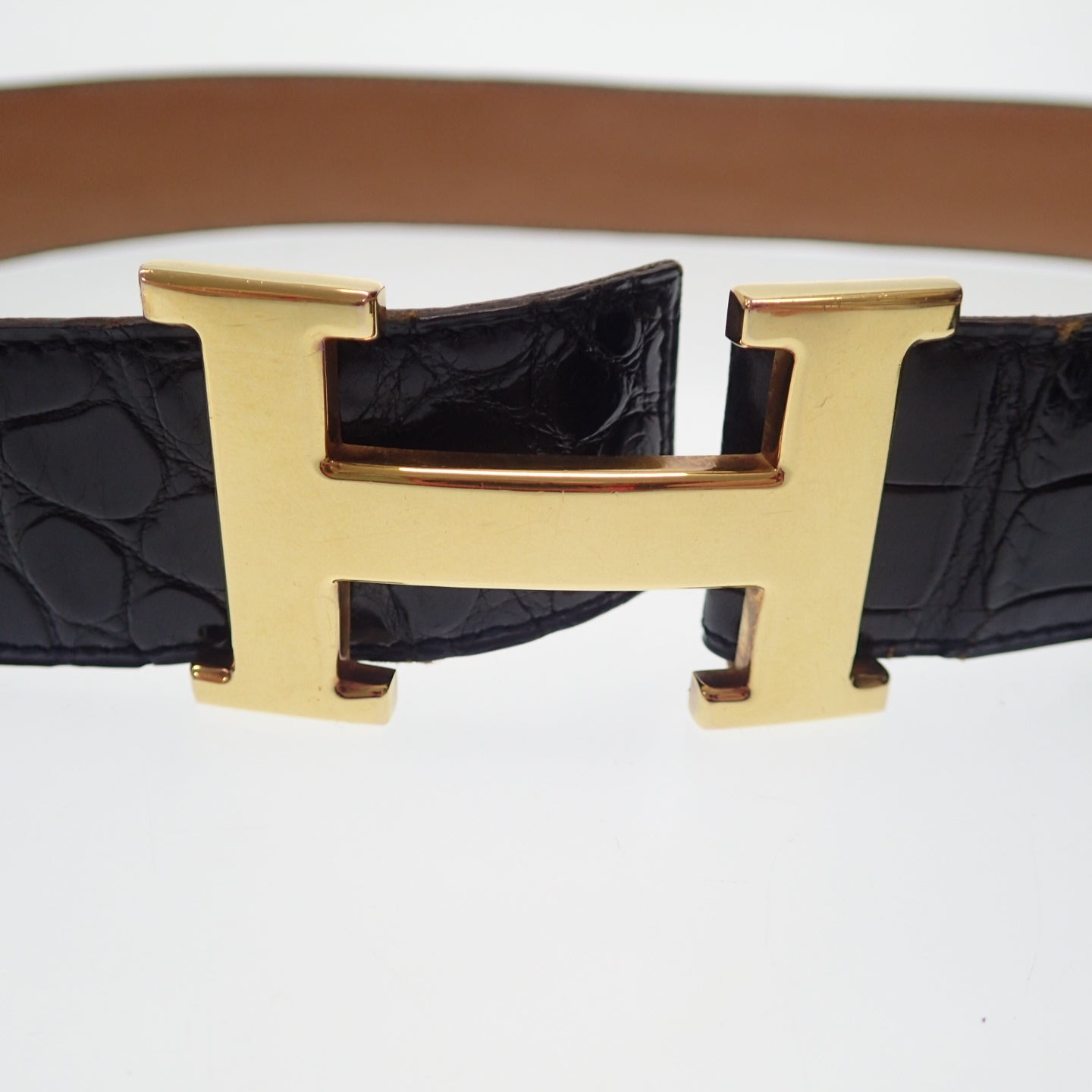 Hermes H belt crocodile gold hardware 〇C engraved HERMES [AFI18] [Used] 