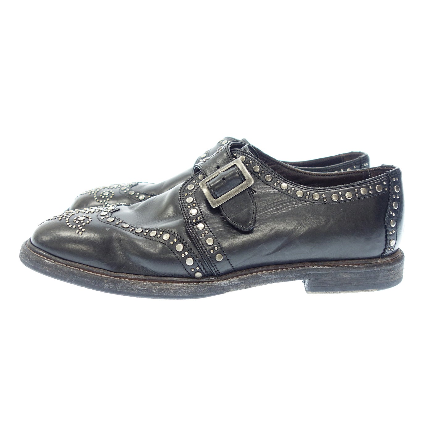 Good Condition◆Dolce &amp; Gabbana Leather Shoes Single Monk Studs Archive Men's Black Size 7.5 DOLCE &amp; GABBANA [AFC2] 