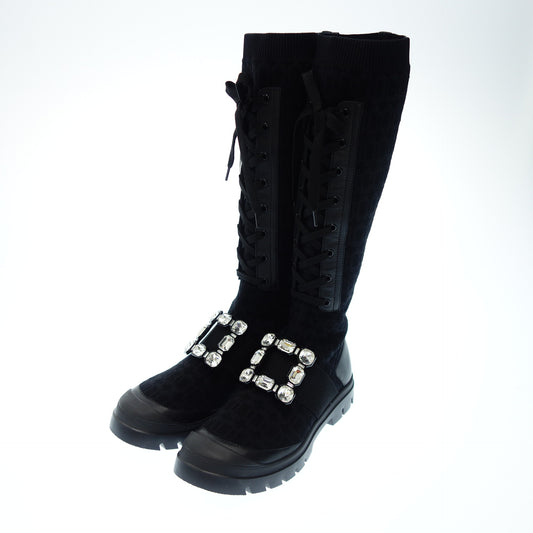Roger Vivier long boots Walkie Vive fabric rhinestone ladies 39 black Roger Vivier [AFC26] [Used] 