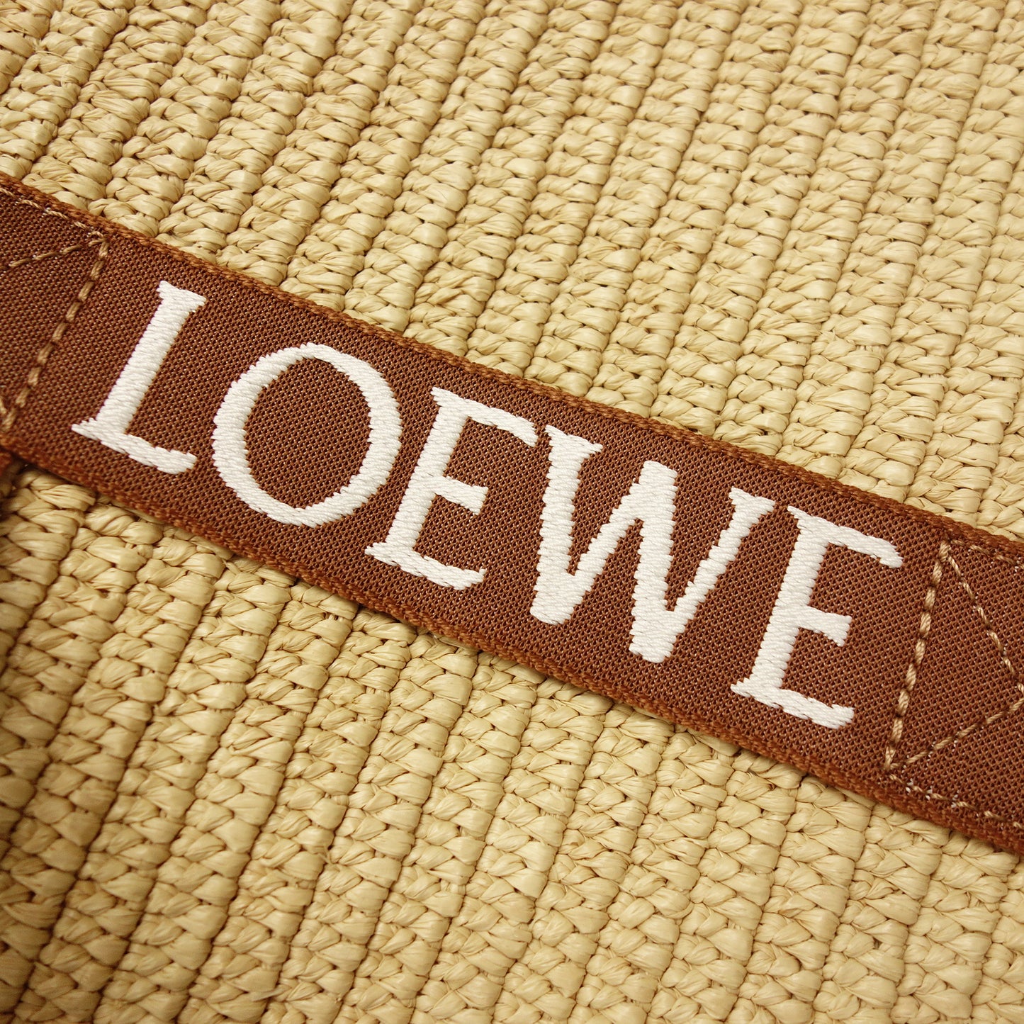 状况良好 ◆LOEWE 手提包折叠购物袋 Raffia Natural x Tan Brown LOEWE [AFE8] 