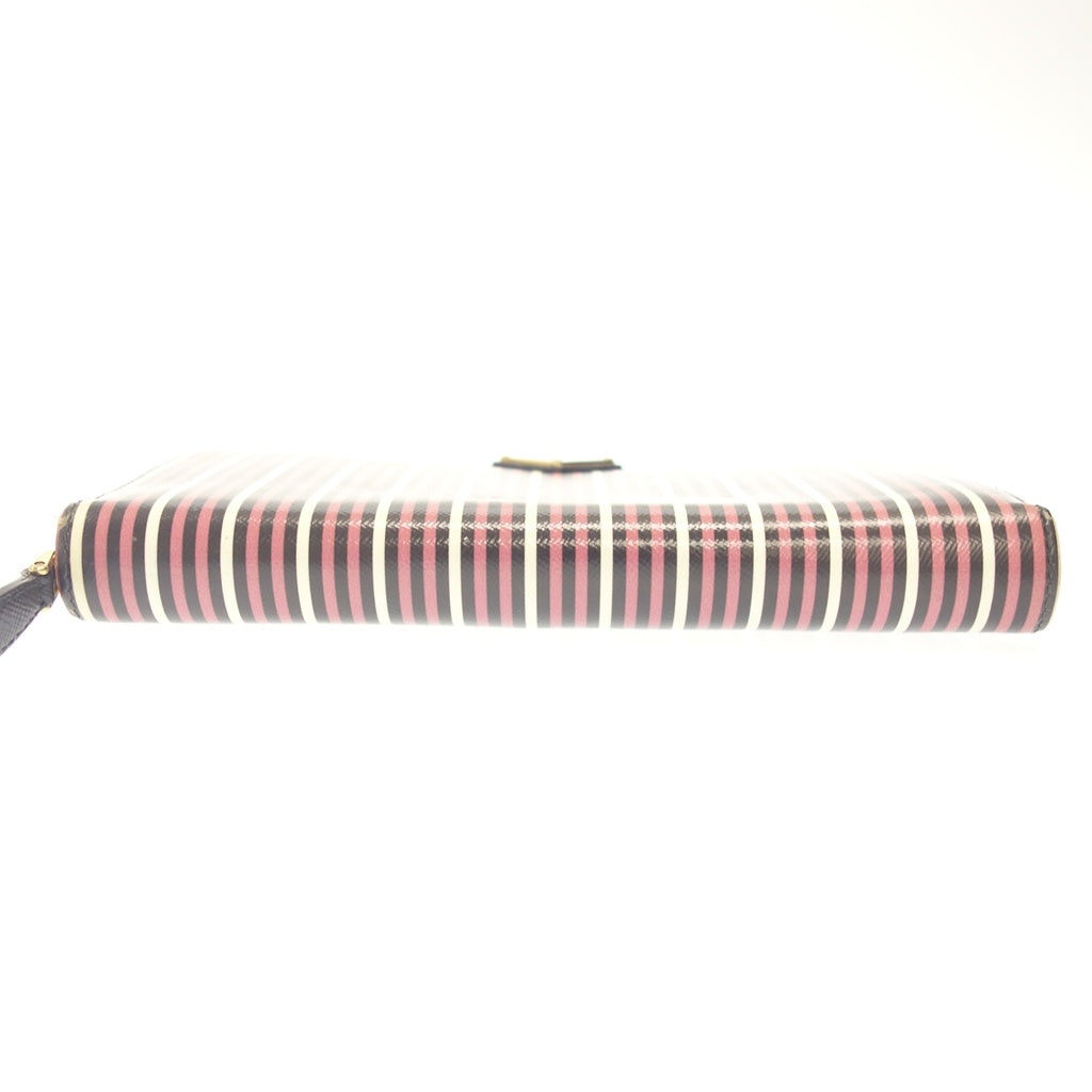 Used ◆Prada long wallet round zipper stripe saffiano multicolor PRADA [AFI16] 