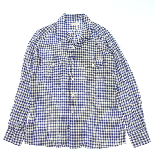 Good condition◆Les Leston shirt linen plaid pattern men's size L blue x white LES LESTON [AFB12] 