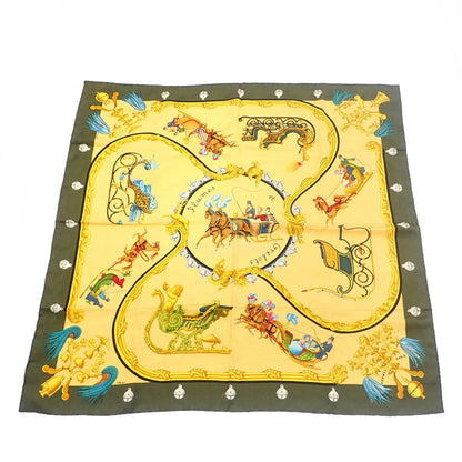 Used ◆Hermes Carre 90 Silk Scarf Plumes et Grelots Feather and Bell HERMES [AFI21] 