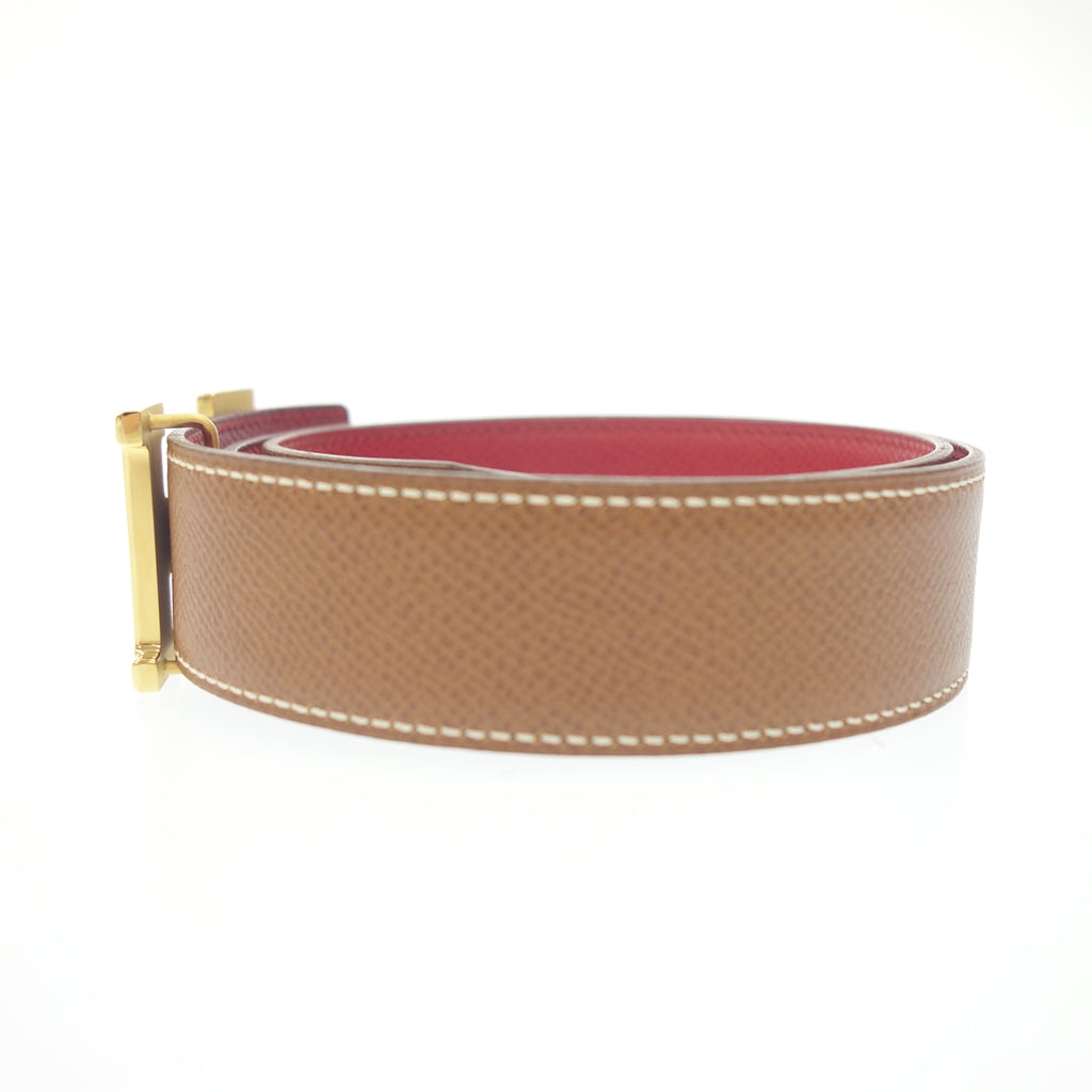 Good Condition◆Hermes Leather Belt H Buckle Mini Constance Gold Hardware Y Engraved Size 65 Brown x Red HERMES [AFI13] 