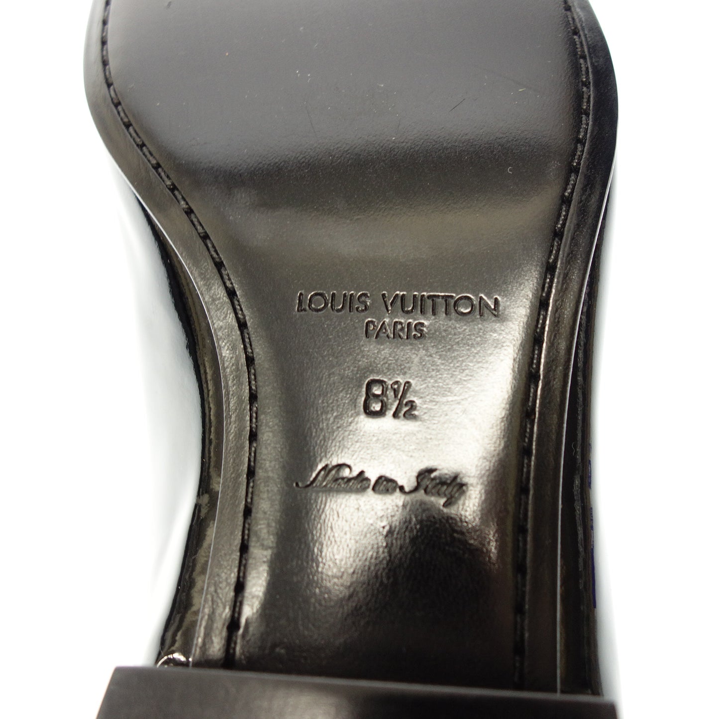 Good condition◆Louis Vuitton leather loafers patent LV metal fittings men's size 8 1/2 black LOUIS VUITTON [AFC2] 