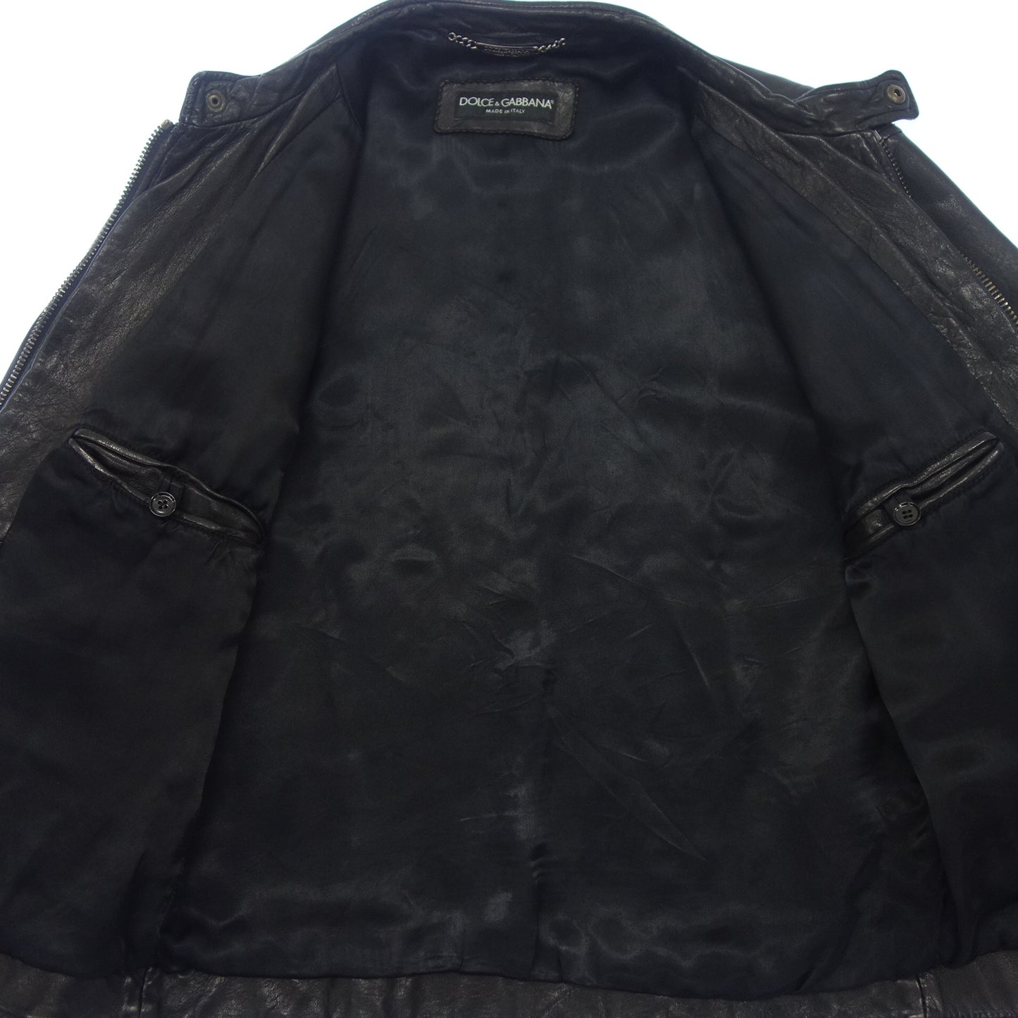 中古◆ドルチェ&ガッバーナ レザージャケット ジップアップ ラムスキン メンズ ブラック系 サイズ44 DOLCE&GABBANA【AFG1】