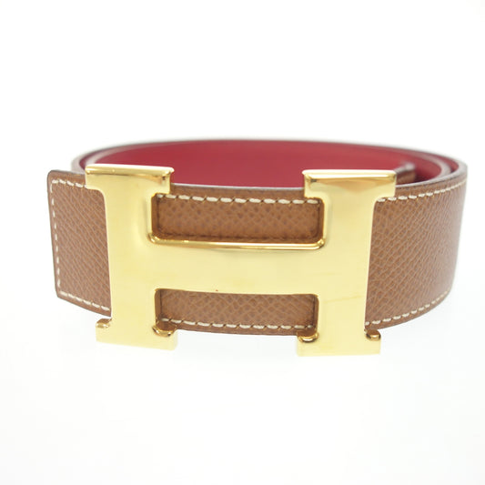 Good Condition◆Hermes Leather Belt H Buckle Mini Constance Gold Hardware Y Engraved Size 65 Brown x Red HERMES [AFI13] 