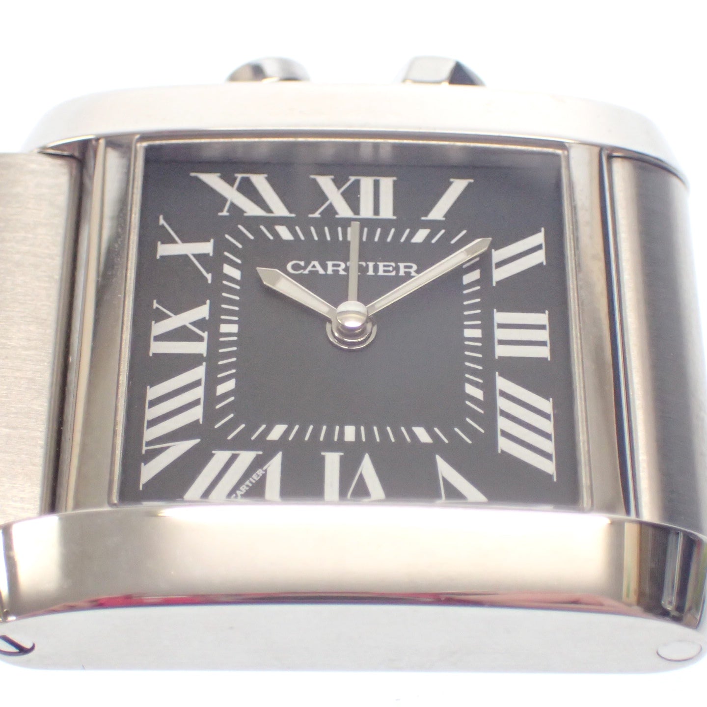 Cartier Travel Clock Tank Française Dial White x Black Silver with Box Cartier [AFI15] [Used] 