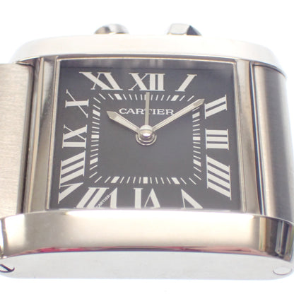 卡地亚 Travel Clock Tank Française 表盘 白色 x 黑色 银 with 盒子 Cartier [AFI15] [二手] 
