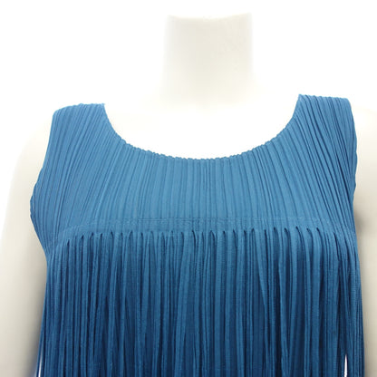 極美品◆プリーツプリーズ フリンジワンピース レディース ブルー サイズ2 PP71-JH796 PLEATS PLEASE【AFB25】