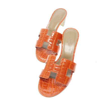 Like new◆Hermes Leather Sandals Oran Croco Women's Orange Size 36.5 HERMES [AFC25] 