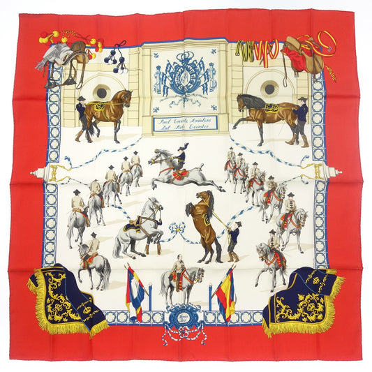 Good Condition◆Hermes Carre 90 Scarf Silk Real Escuela Andaluza del Arte Royal Andalusian Equestrian School Red HERMES [AFI22] 