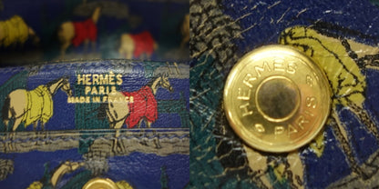 Hermes Coin Case Horse Pattern Serie 〇W Engraved Navy HERMES [AFI6] [Used] 
