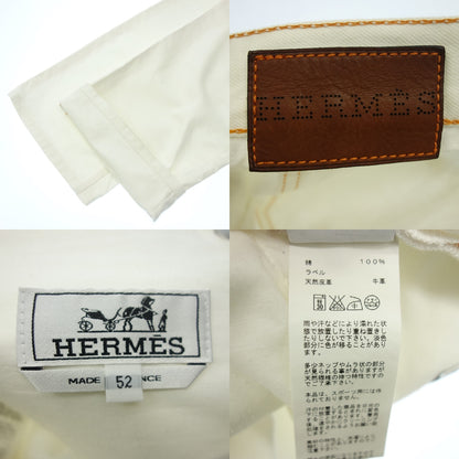 中古◆エルメス デニムパンツ コットン レザーパッチ セリエボタン サイズ52 メンズ 白 HERMES【AFB35】