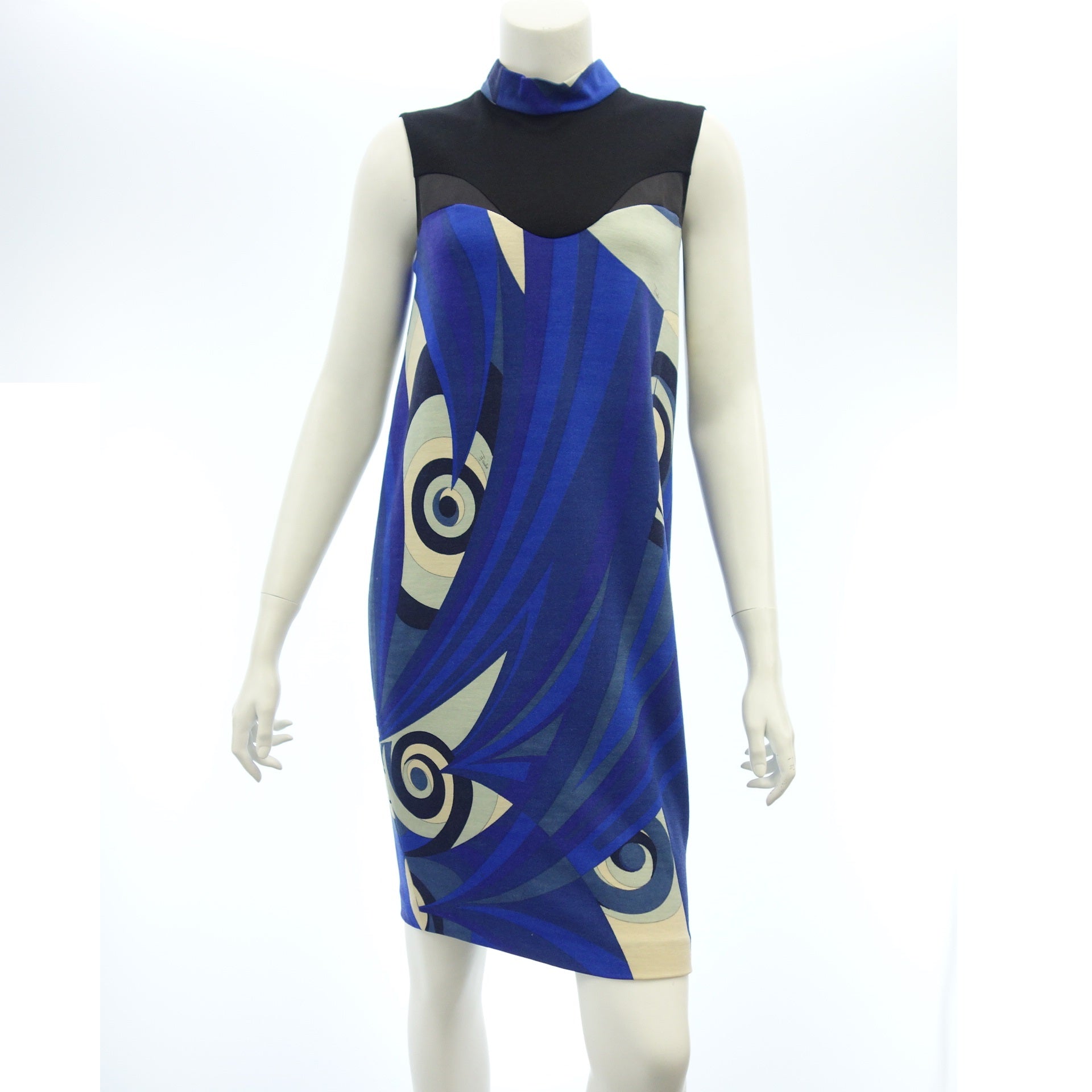 中古◇エミリオプッチ ニットワンピース ノースリーブ プッチ柄 青系  