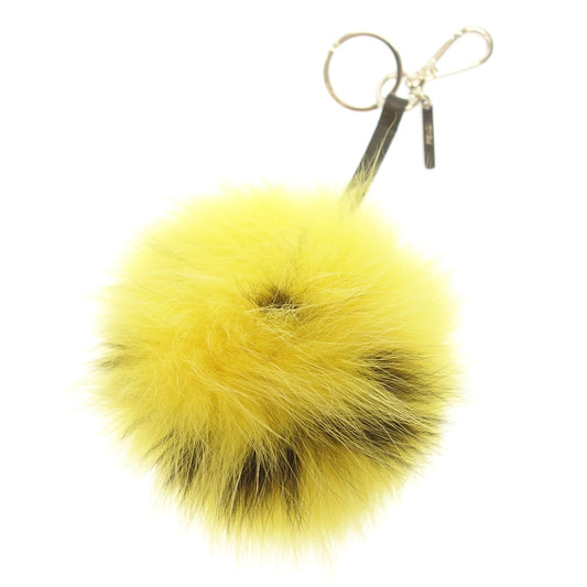 Good condition ◆Fendi Pom Pom Charm Keychain Fur Leather Yellow FENDI [AFI18] 