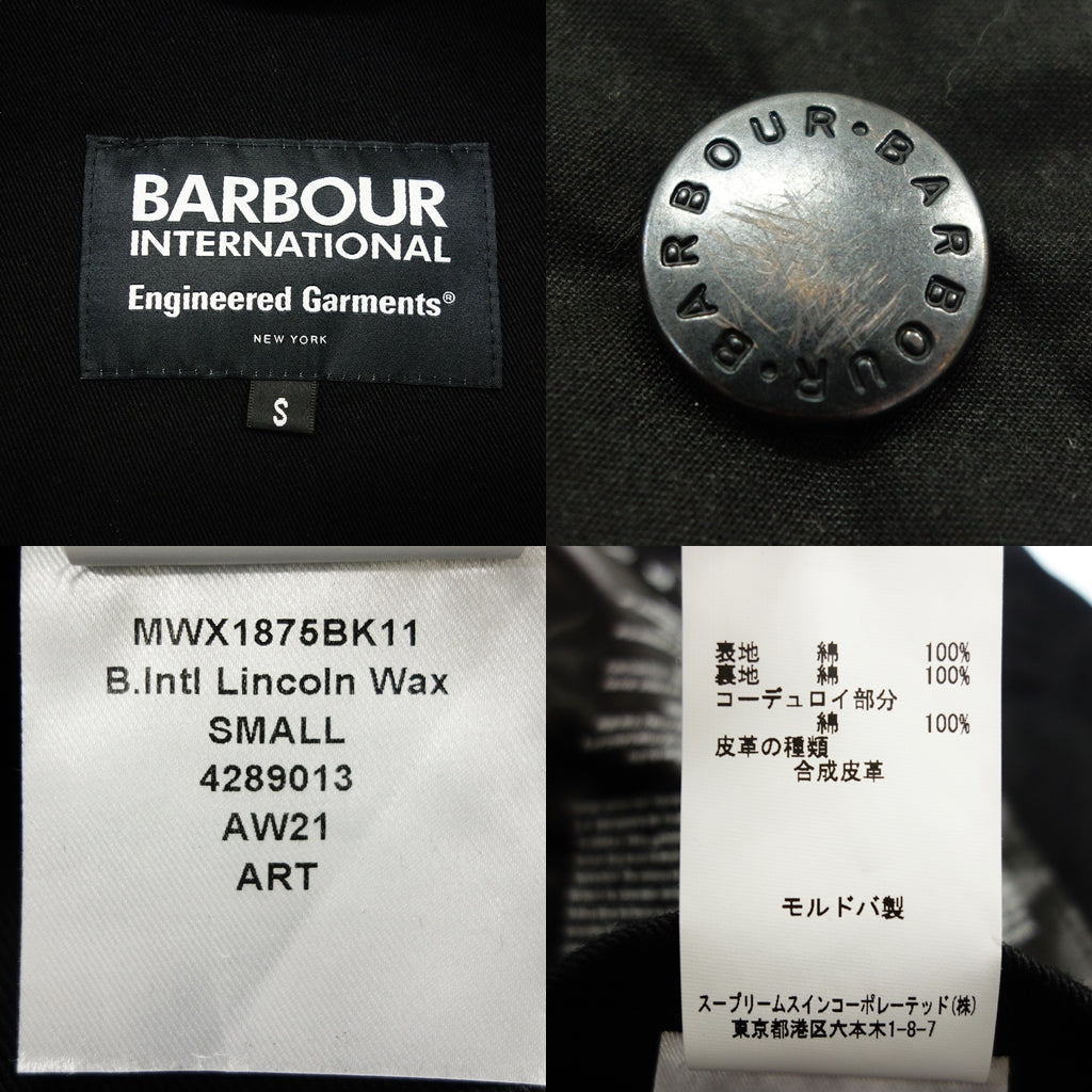 状况良好 ◆ Barbour Engineered Garments 蜡夹克林肯男式 S 码黑色 Barbour ENGINEERED GARMENTS [AFA22] 