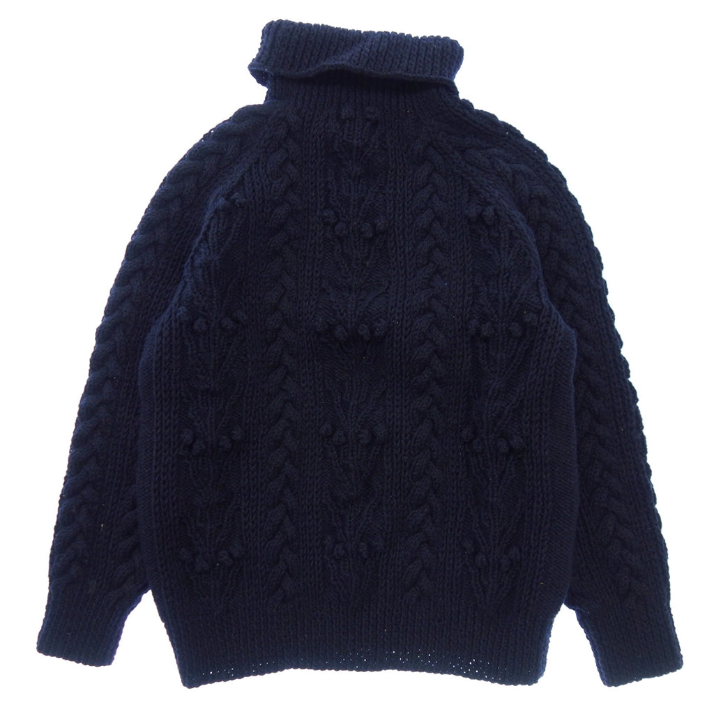 Very good condition◆Athena Designs Cable Knit Sweater Turtleneck Wool Men's Navy Athena Designs [AFB35] 