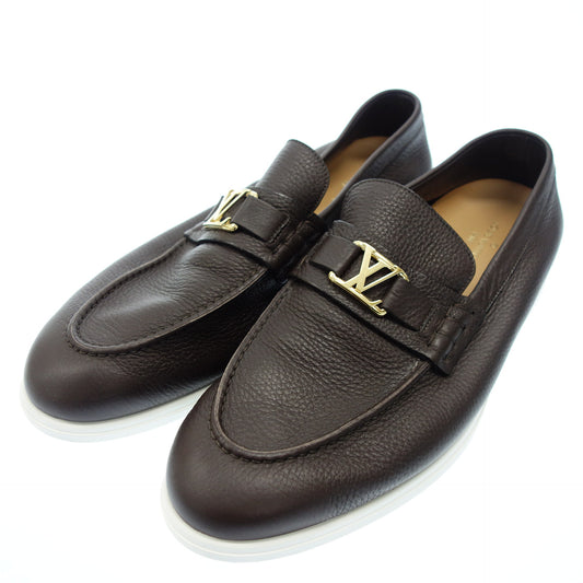 Very good condition ◆Louis Vuitton leather loafer LV metal fittings calfskin men's 8 brown LOUIS VUITTON [AFC44] 