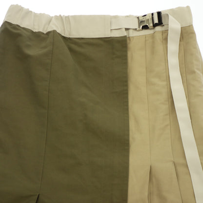 Good Condition◆Sacai Pleated Skirt Bicolor Belt 22-06393 Khaki Beige Size 3 Women's Sacai [AFB32] 