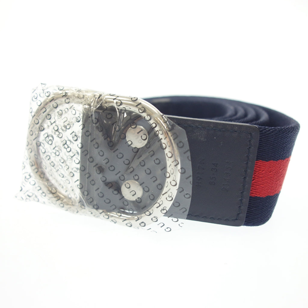 Like new ◆ Gucci D buckle belt Sherry line 451136 Navy GUCCI [AFI11] 