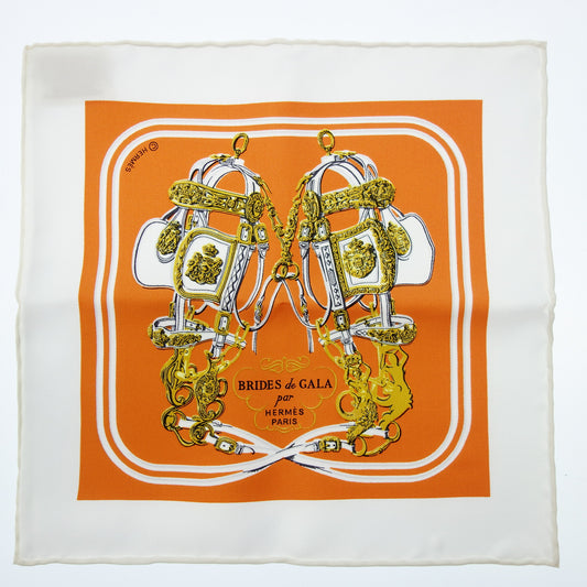 Hermes Karenna BRIDES de GALA Ceremony Bridle Scarf Women's Orange/White HERMES [AFI11] [Used] 