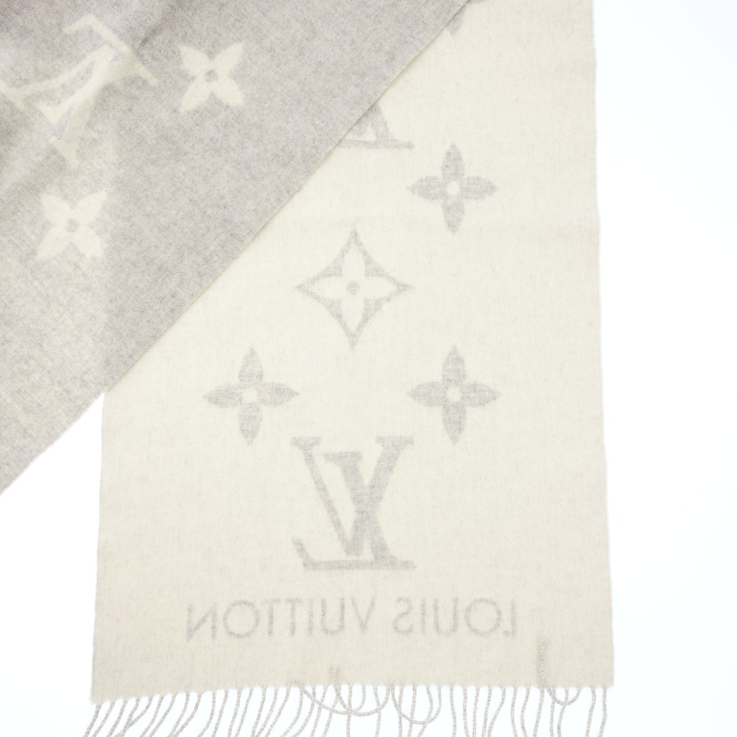 二手 ◆Louis Vuitton 围巾 Escharp Reykjavik 羊绒 100% M71126 灰色 LOUIS VITTON [AFI21] 