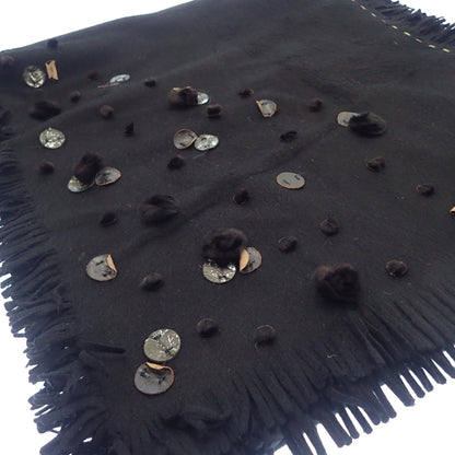 Used ◆Fendi cashmere muffler fringe black FENDI [AFI21] 