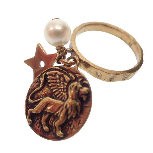 Good condition ◆ Dior ring Griffon with pearl Gold Size L Approx. 12 DIOR [AFI12] 