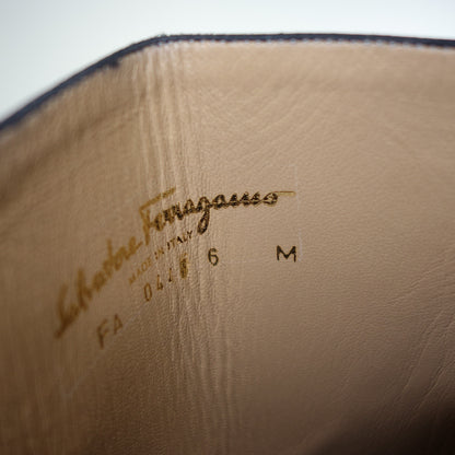 Salvatore Ferragamo leather long boots logo metal fittings ladies 6M black Salvatore Ferragamo [AFC19] [Used] 
