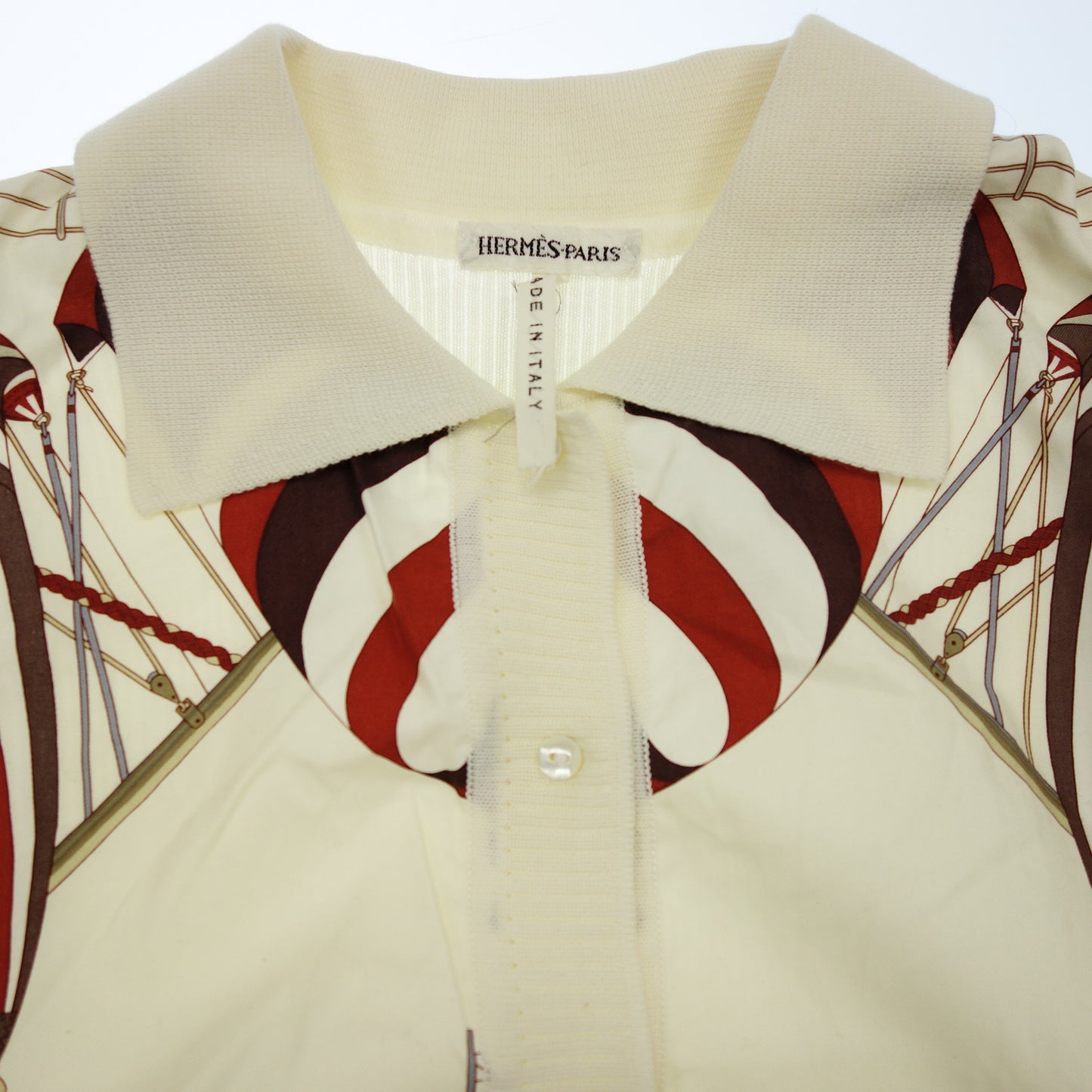 Hermes knit shirt scarf pattern silk Margiela period ladies red/white LA HERMES [AFB22] [Used] 
