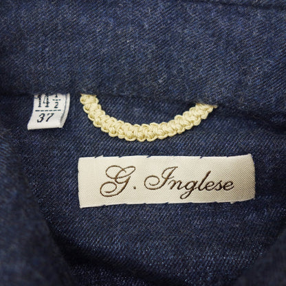 Good Condition◆The Inglese Capri Shirt Long Sleeve Cotton Navy Men's Size 37 G.Inglese [AFB4] 