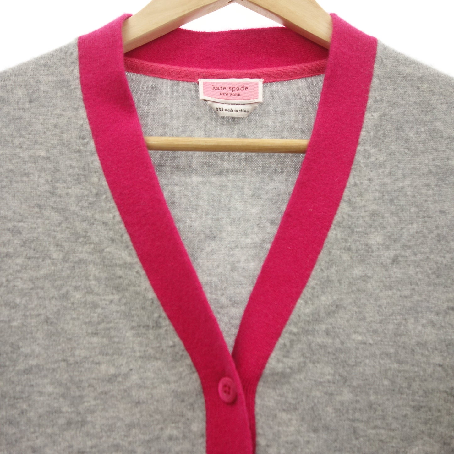 Kate Spade Cardigan Bicolor 100% Cashmere Women's Gray Pink XXS KATE SPADE [AFB9] [Used] 