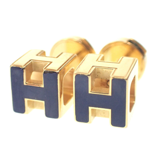 Good condition◆Hermes Cage de ash H cube earrings for both ears Gold x Navy HERMES [AFI17] 