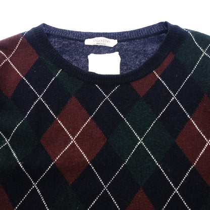 Valentino Knit Sweater Argyle Studs Men's Navy XL VALENTINO [AFB6] [Used] 