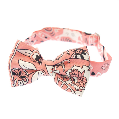 Very beautiful item ◆ Hermes bow tie Flower blooming fabric Silk all over pattern Pink color Comes with box HERMES [AFI16] 