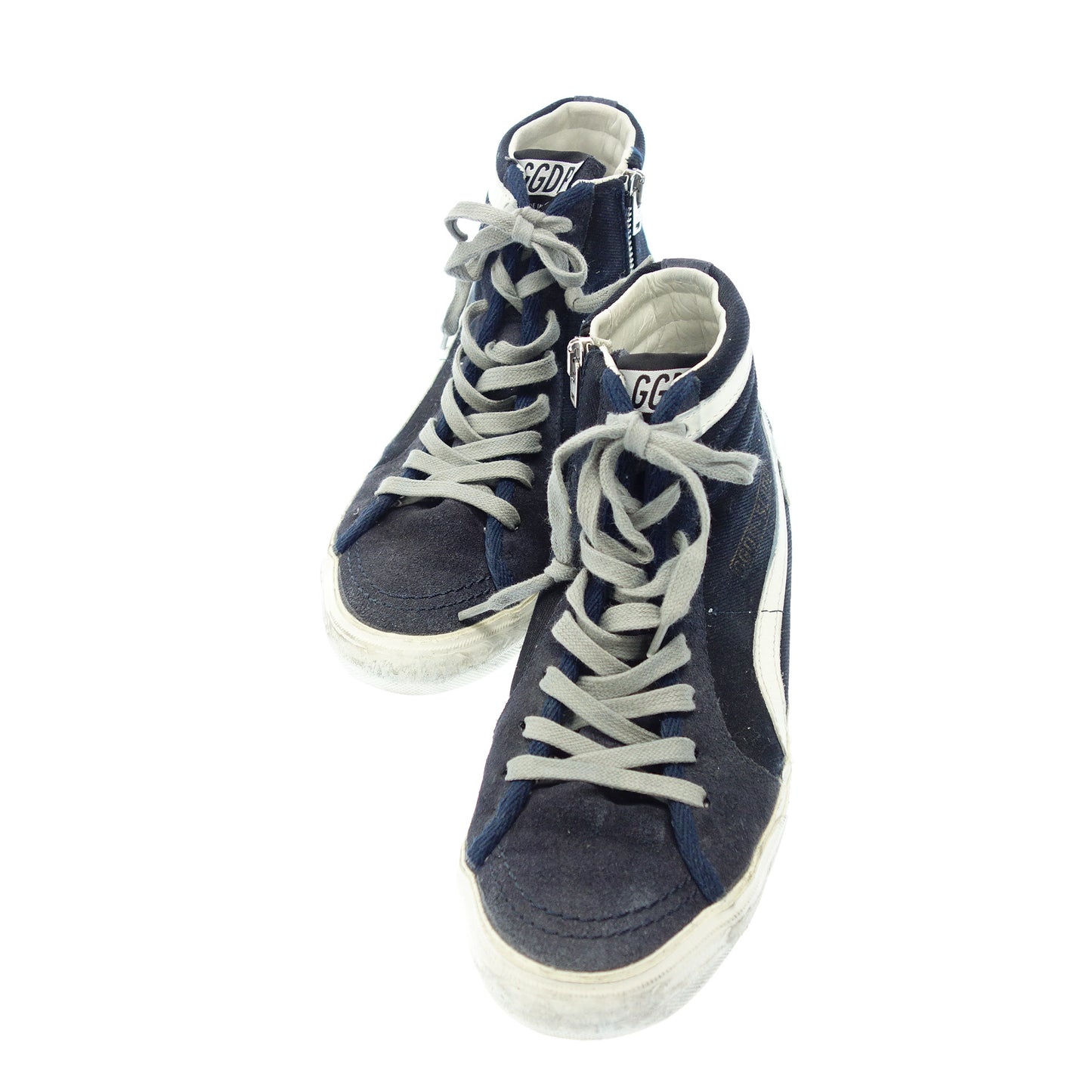 Good condition ◆ Golden Goose leather sneakers side zip vintage processing SLIDE ladies navy GOLDEN GOOSE [AFC43] 