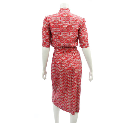 品相良好◆爱马仕丝绸连衣裙链带图案带腰带女式红色尺寸 36 HERMES [AFB51] 
