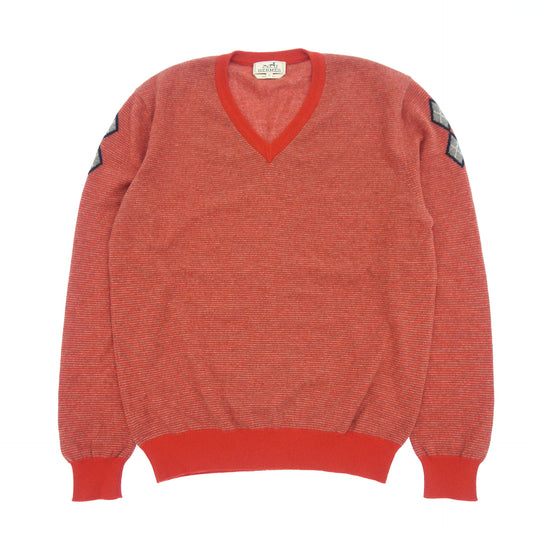 Good condition◆Hermes knit sweater cashmere V-neck men's red size XL HERMES [AFB31] 