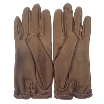 Good condition◆Hermes gloves leather gloves gold hardware brown with box HERMES [AFI18] 