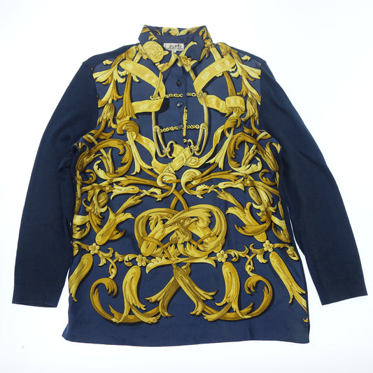 Used ◆Hermes long shirt scarf pattern silk knit blue S ladies S HERMES [AFB38] 